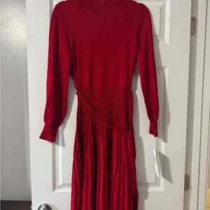 Nina Leonard Vibrant Red Long Sleeve Dress